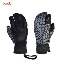 BOODUN 3 vingers waterdichte ski handschoenen winddicht sneeuwscooter snowboard sneeuw sport handwear fleece thermisch skiën 220106