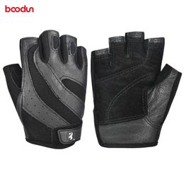 Boodun lederen gymgewicht hefhandschoenen mannen vrouwen body building training sport fitness oefening varkenskin handschoenen 220422