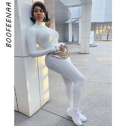 BOOFEENAA Sexy bodycon jumpsuit herfst winter sport gebreide borduurwerk Turtleneck lange mouw Romper C66DF28 220801