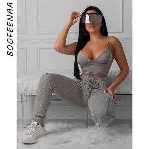 BOOFEENAA Survêtement Sexy Vêtements Pour Femmes Gym Sports 2 Pièces Tenues Crop Top Pantalon Ensembles Assortis Sweat Costumes Lounge Wear C87AE01 T319o