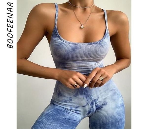 BOOFEENAA Tie Dye Pantalones cortos de motociclista sin espalda Mameluco de punto acanalado Ropa activa sexy Mono deportivo Monos de verano Tye Dye C83I36 Y6469811