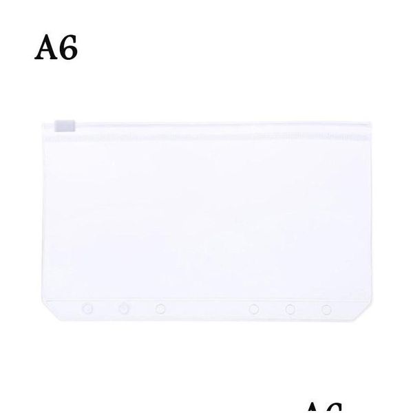 Cubierta de libro A5 / A6 / A7 Carpeta de PVC Bolsa de almacenamiento con cremallera transparente 6 Agujeros Bolsas de papelería impermeables Viajes de oficina Documento portátil Drop Deliv Dhp0D