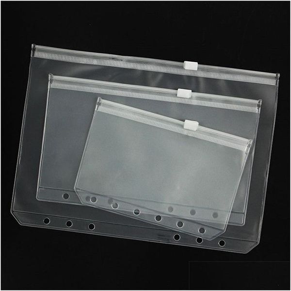 Book Cover Al por mayor A5/A6/A7 PVC Binder ER Clear Zipper Storage Bag 6 Hole Impermevia de papelería impermeable Documento portátil Otly9