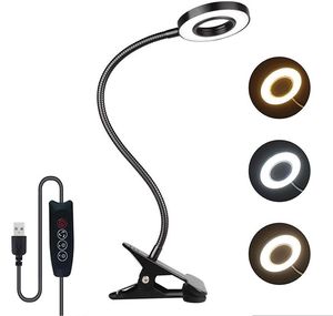 Boekverlichting 7w hoofdeinde lampclip op bed 48 LED Tattoo Lamp 3 Kleuren Verandering 10 Helderheidsklem Bedbed voor het lezen Flexibele USB -wimpersextensies