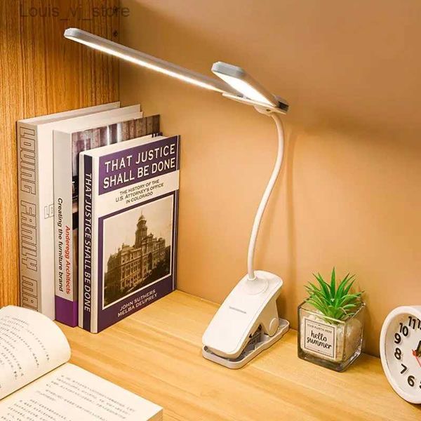 Luces para libros Luces para libros para leer por la noche en la cama Lámpara de doble cabezal 3 colores Cuidado de los ojos Regulable Lámparas de mesa con batería de larga duración para uso YQ231130