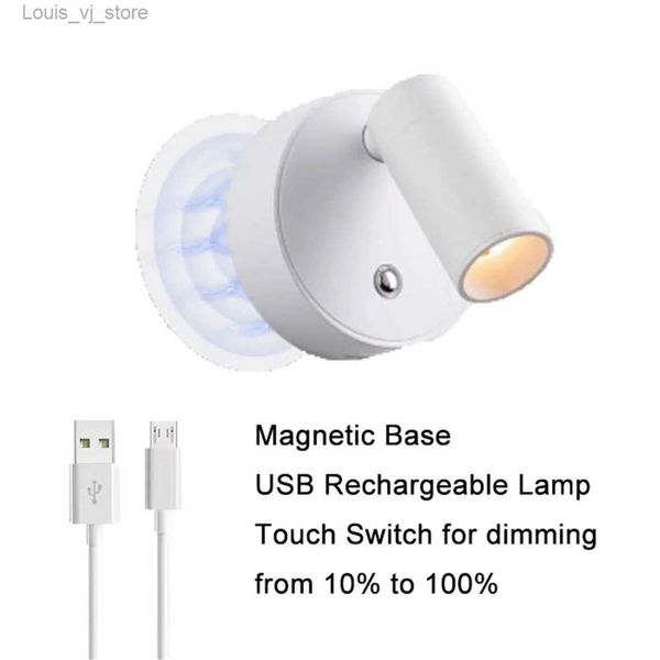 Luces de libro Base magnética USB Recargable LED Luz de pared inalámbrica con interruptor táctil Imán blanco negro Lámpara de noche regulable para lectura YQ231130