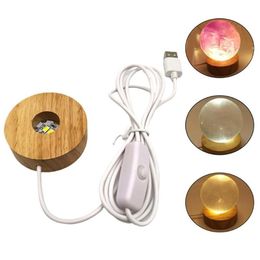 Lampes de livre rondes en bois 3D, support de Base de lumière de nuit, présentoir à LED pour cristaux, boule de verre, accessoires d'éclairage Ha2496