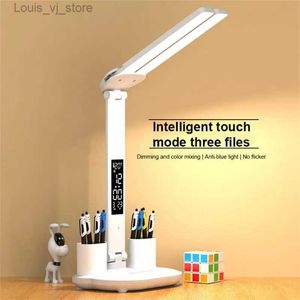 Boekverlichting USB dimbare LED-tafellamp Touch-klaptafellamp met kalender Temperatuur Klok Nachtlampje voor studie Leeslamp YQ231130