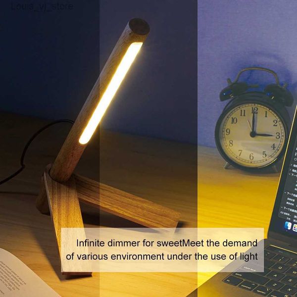 Lampes de livre Lampe de bureau LED en bois à trois vitesses Prise USB Veilleuse Bouton interrupteur Protection des yeux Lampes de table de lecture pour chambre à coucher YQ231130