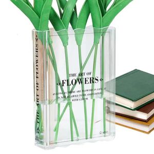 Vase de livres pour fleurs Verre Transparent Vases Decorative Hydroponic Plant Vase Creative for the Wall Glass Fridge et Windows 240417