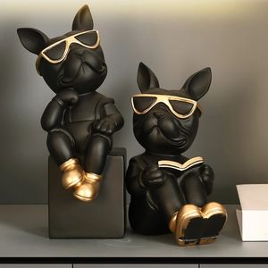 Bookend French Bulldog Statues and Sculptures Nordic Figurines Room House Decoration Bureau Ornements Resin Dog Butler Statue 240123