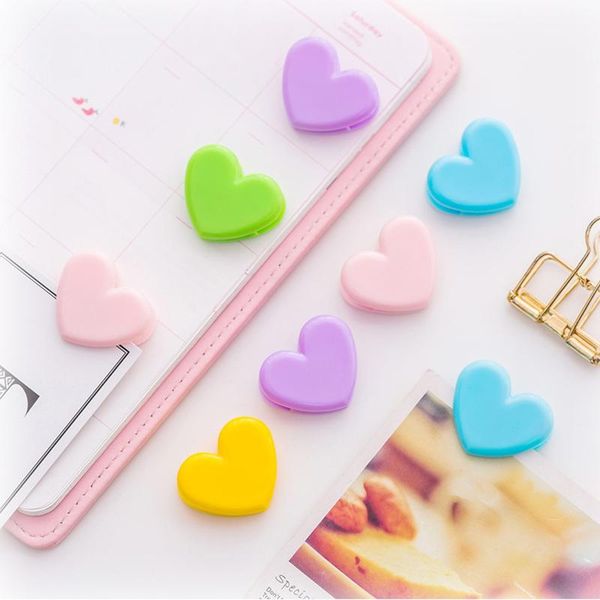 Marcador, 1 unidad, Clips coloridos para encuadernación en forma de corazón, marcapáginas de plástico Kawaii para oficina, escuela, billetes de papel, organizador de recibos, suministros de encuadernación