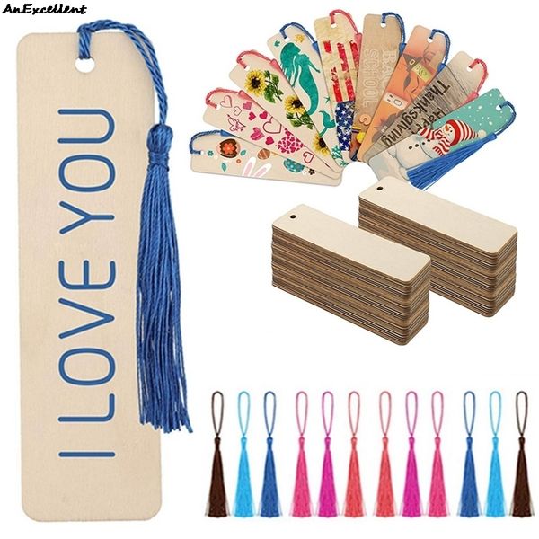 Marcador 36 piezas Marcadores de madera en blanco Clips de página de libro Etiquetas colgantes rectangulares delgadas para niños Suministros de bricolaje para estudiantes Papelería escolar 230704