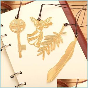 Bookmark Vintage Geometric Bookmarker Angel Feather Leaf Key Shape Student Stationery Metal Bookmark Fit School Office Supplies Gift DHGTK