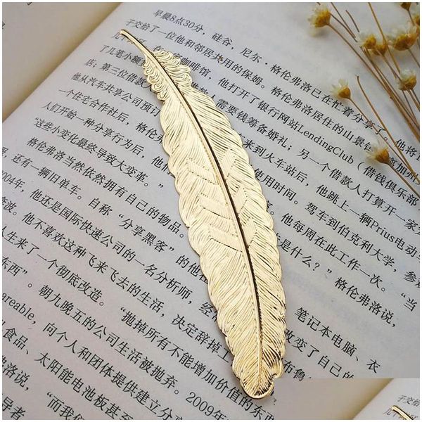 Marcador al por mayor DIY Marcadores de plumas de metal Documento Libro Marca Etiqueta Golden Sier Rose Gold Bookmark Oficina Suministros escolares Oficina S Dhhme