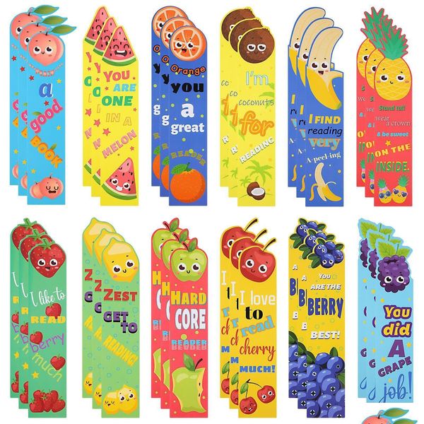 Marcador al por mayor Scratch and Sniff Fruit Scented Bookmarks Aula Diversión para niños Niñas Niños Adolescente Escuela Estudiante 12 Estilos Drop de Otfpf