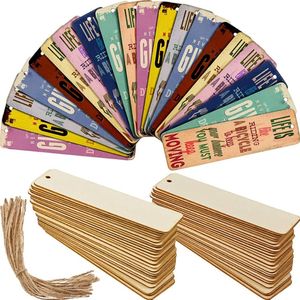 Bookmark Wood Bookmark Bulk lege bladwijzers met touwen houten boekmarkeringen rechthoek dunne hangende tag met gaten voor diy