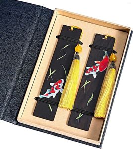 Bookmark - houten handgemaakte gekleurde tekening natuurlijke houten bladwijzers voor koi set van 2 (inclusief doos)