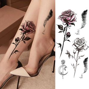 Livres Flower Fashion Flower Tattoos Tatouage Sticker Fake Rose Feather Tatoos Decal Imperproof Corps Art Legs Arm Tatoos pour les femmes