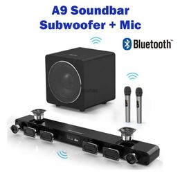 Haut-parleurs d'étagère Haut-parleur Bluetooth A9 8 unités vocales son surround intégré home cinéma TV barre de son avec caisson de basses et microphone de 8 pouces