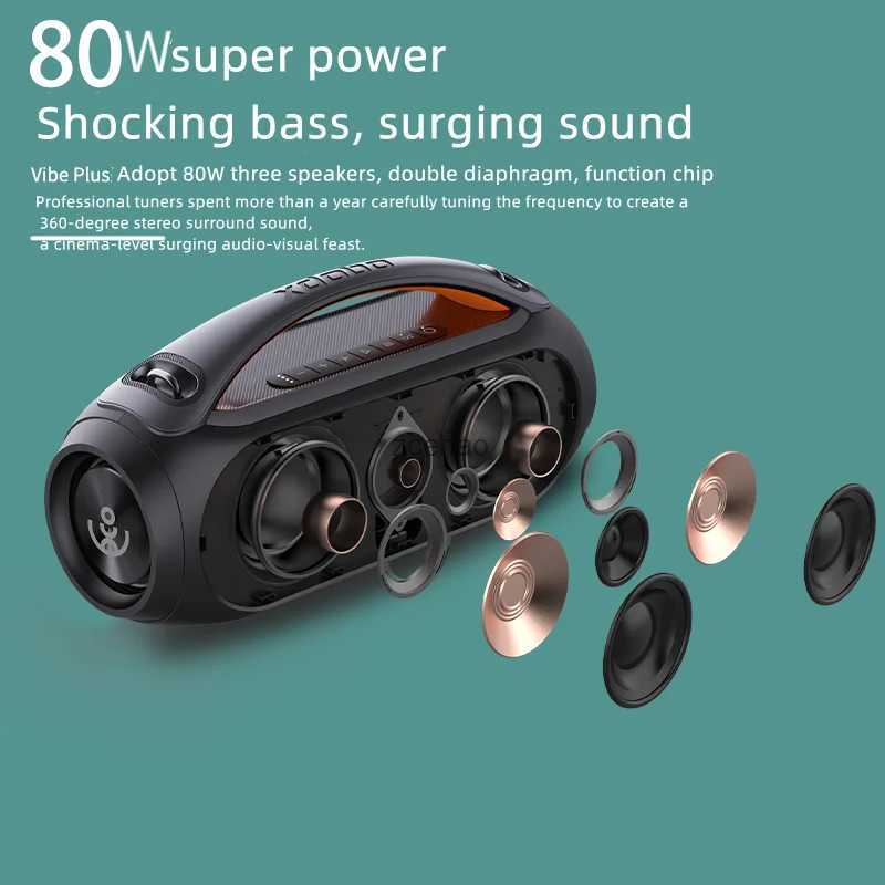 Boekenplankluidsprekers XDOBO Vibe Plus 80W draagbare Bluetooth-luidspreker voor buiten Draagbare Bluetooth-geluidssubwoofer 360 stereo draadloze soundbar Bank TWS