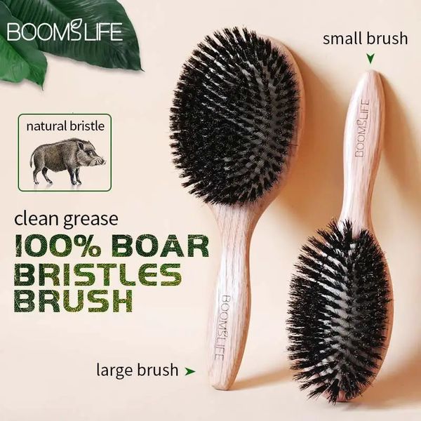 BOOMSLIFE brosse à cheveux en poils de sanglier femmes peignes pour cheveux brosse à cheveux en bois démêlant lisseur brosse peigne à cheveux accessoires de barbier 240226