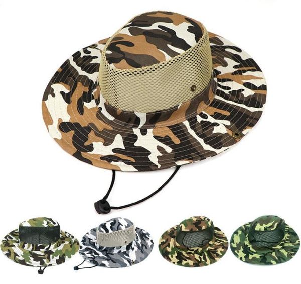 Boonie Hat Sport Camouflage Jungle Cap militaire Adults Men Femmes Cowboy Wide Brim Chapeaux pour la pêche Embalable Armable Bucket Hat CNY1144931355