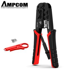 Boormachine Ampcom Modulair Rj45 Rj11 Krimptang met draadknipper en stripper Netwerkkabel Ethernet Crimper Cutter Stripper Tang voor 6p 8p