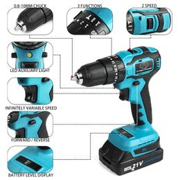 Boormachine perceuse électrique sans balais 21V, 3 fonctions, Mini tournevis sans fil, impact manuel sans fil pour outils électriques à batterie Makit Liion