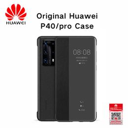Boormachine original Huawei P40 Pro Case P 40 Pro Case Silicone Smart Cover Flip Leather 360 Ampliar a prueba de choque