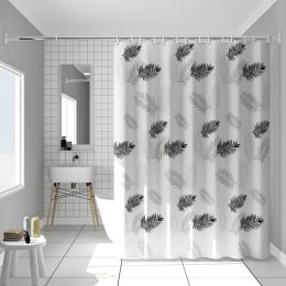 Boormachine Peva rideau de douche tissu imperméable rideau de salle de bain avec crochets poinçon gratuit feuilles noires rideaux de bain décor à la maison