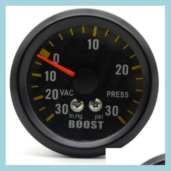 Boost Gauges 2 pouces 52mm voiture Turbo Boost jauge analogique en fibre de carbone visage 3030 Psi mètre fond blanc lumière goutte livraison 2022 Mob Dh6Zt