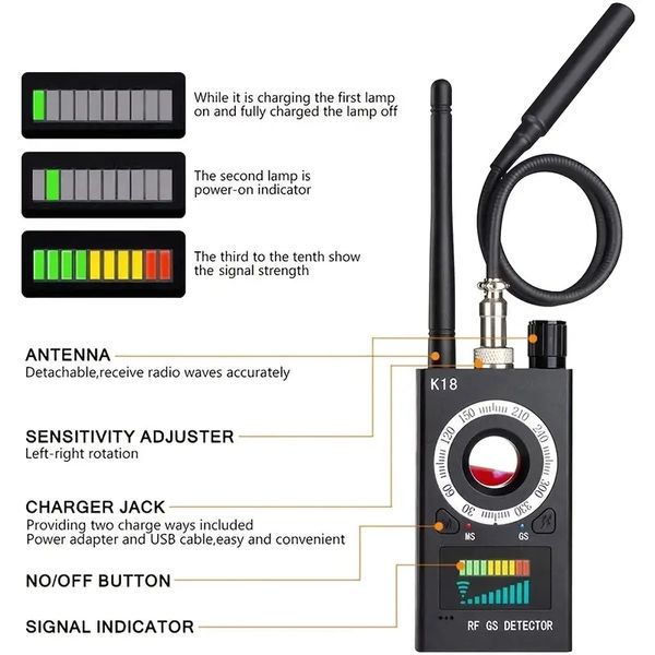 Boostez votre confidentialité : détecteur RF anti-espion - Détecte les caméras cachées, les appareils d'écoute GSM, plus encore !