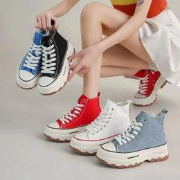 Zapatos de lona de bota, zapatillas de deporte informales vulcanizadas con cordones, aumento de altura Plarform, tobillo femenino para niña 231024
