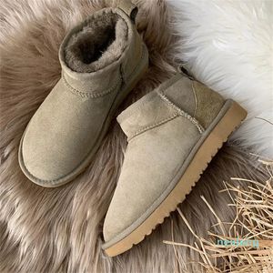 Botas clásicas de nieve para mujer, botas de invierno granate de diseñador, minibotines de lana de piel de oveja de gamuza con plataforma para mujer