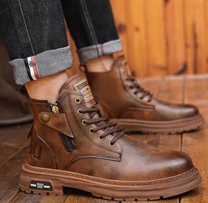 Boot Men Platform Combat Ankle Vintage Brown Casual Martin Boties Designer Lace Up Up Zip Boots de semelle extérieure en caoutchouc bas