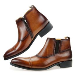 Boot Men Zip Vintage Fashion Business Zapatos sociales Tipo fresco Botas de cuero genuinas personalizadas hechas a mano