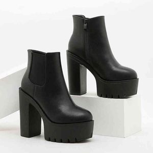 Boot ribetini office lady zwart mode nieuwe platform hoge hakken dikke zool rits enkellaarsjes vrouwen elegante casual herfst schoenen 220325