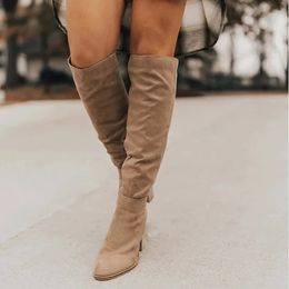 Botas altas a la moda con cremallera lateral para montar, zapatos de tacón, talla 43, Botas por encima de la rodilla para Mujer 231025
