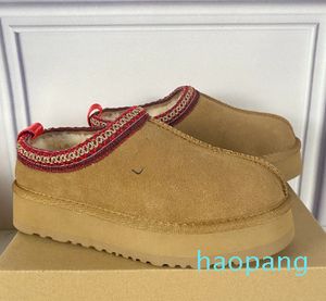 Boot Tazz Effen Ronde Neus Korte Laars Schapenvacht Cut Klassiek Super Mini Dikke Zool Laars Winter Dames Platte Schoenen Suède Bovenwerk Wol Herfst