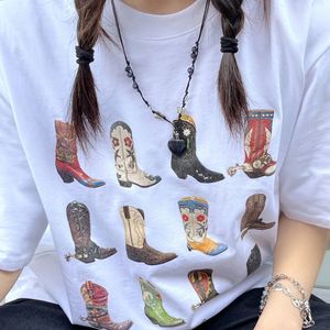 Boot Western Camiseta Mujeres Summer Vintage Vintage Boho T Shirt Cowgirl Cowboy Cute Graphic Tees Hippie Tshirts Retro 240410