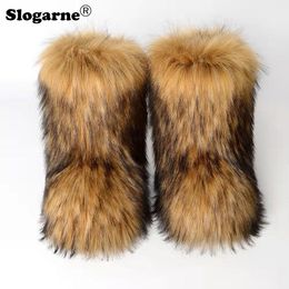 Bota de invierno piel esponjosa mujer peluda nieve felpa cálido calzado al aire libre niñas zapatos de plataforma de imitación de lujo 230826