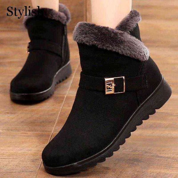 Botte hiver femmes chaussure solide plat en peluche chaud neige Botte Sneaker fermeture éclair cheville décontracté femme 220805