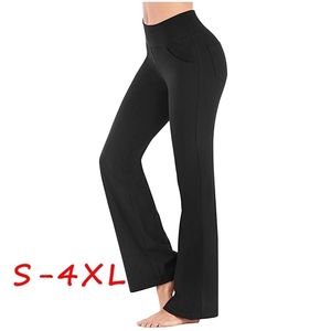 Pantalones acampanados Bootcut para mujer con bolsillos Entrenamiento de cintura alta Vestido de trabajo Bootleg Talla grande 4XL 211115