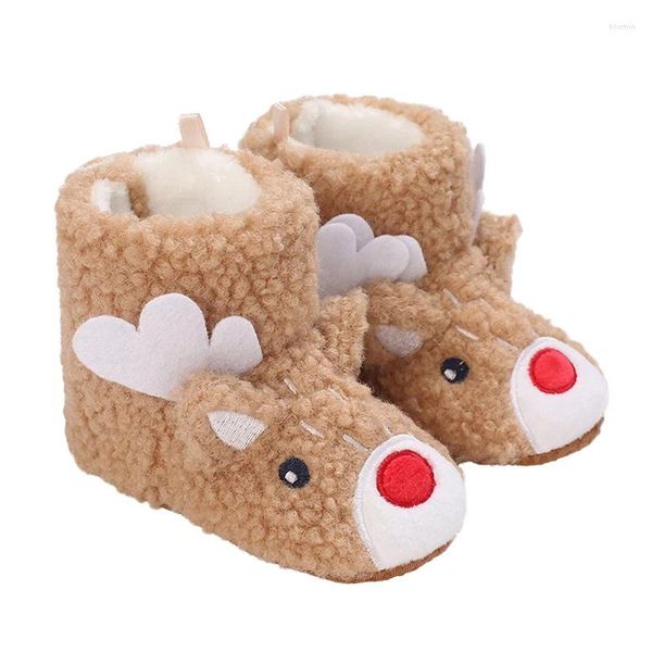 Botas 0-18 meses Bebé Zapatos de Navidad Suela suave Dibujos animados Elk antideslizante Primer caminante para niño y niña Invierno Cálido Navidad