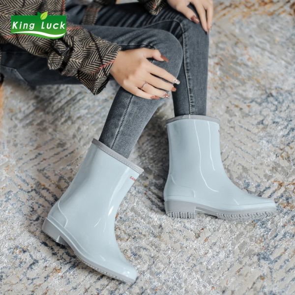 Botas 0.9 kg Botas de lluvia Kingluck Mujeres Slipes de goma para niñas Agua impermeable Damas de plástico de plástico Midcalf Mujer Otoño Boot