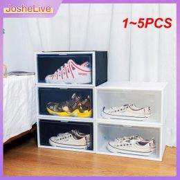 Boots 1 ~ 5pcs Chaussures transparentes Boîte de baskets en plastique Boîte de chaussures empilables Organisateurs Armoire à chaussures à poussière Shocase Shoe Display