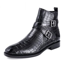 Bottes 100% hommes d'affaires luxe véritable cuir de Crocodile boucle conception formelle véritable Alligator travail chaussures de sécurité robe cheville