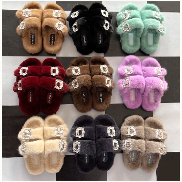 Bottes 100% Real Mink Fur Slippers for Women Shoes Chaussures Ladies Slippers Women's Casual Real Fur Slides Flip Flop Flat Femme Chaussures