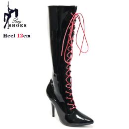 Bottes 12cm Midcalf Boots Sexy Fetish Stiletto Heel Boots Vintage Boots High Laceup Pointed Toe Shoes Taille 46 En stock Expédition rapide